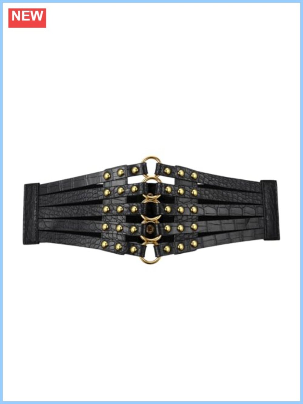Faux Leather Rivet Corset Belt Wide Adjustable Snap Closure Waist Cincher